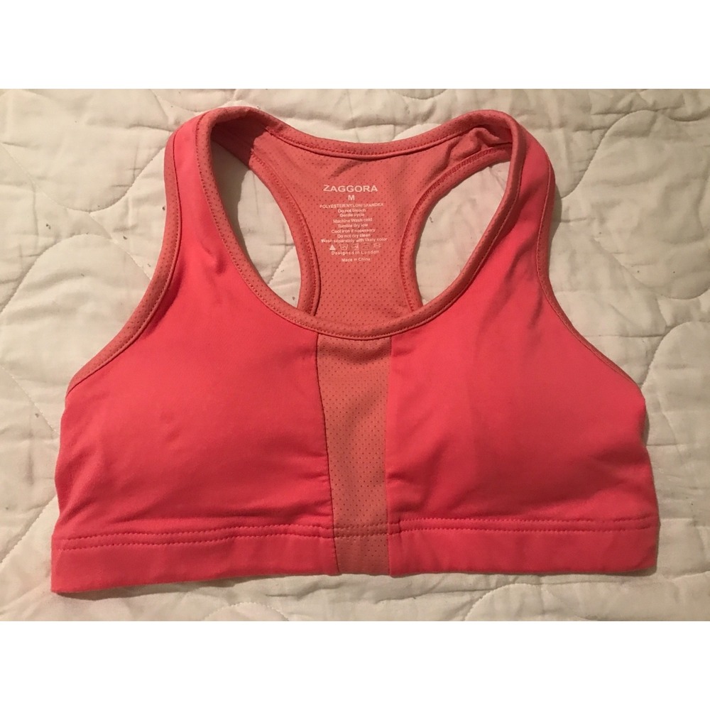 Zaggora Women's Cotton Sports Bra Top size Medium M Yoga Workout Pink Coral A36